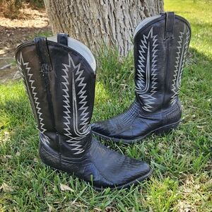 Cowtown Black Leather Cowboy Boots